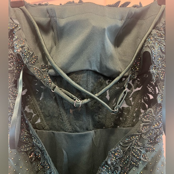 Hellymoon Dark Green Mermaid Spaghetti Strap Long Prom Dress w/ Appliqués Size 2 - Picture 11 of 16